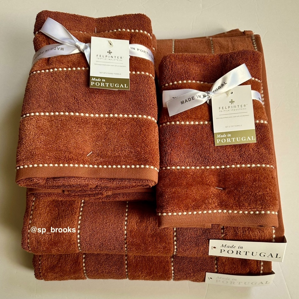 🎁6PC FELPINTER Velour Bath Towel Set - Rust - Cotton, Super Soft & Absorbent